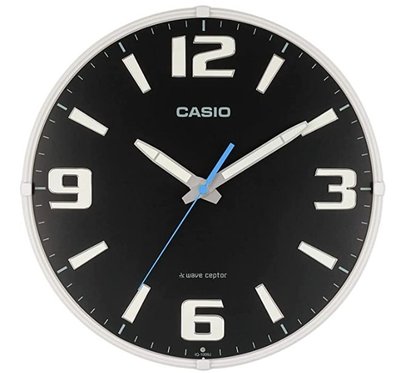 14537A 日本進口 好品質 正品 CASIO卡西歐 圓形簡約黑色掛鐘電波鐘 牆鐘時鐘數字鐘錶送禮禮品家飾