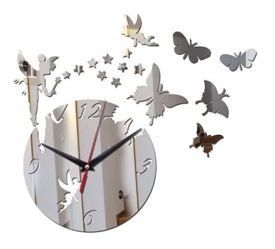 靜音掛鐘 時尚家居牆貼鐘 3D 蝴蝶 鏡面掛鐘 牆面裝飾鐘錶靜