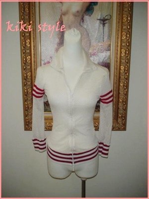 kiki style*專櫃品牌IN TOO白色紅滾邊立領雙頭拉鏈愛迪達風格運動休閒外套h&m韓AE鴿子roxy夾克af