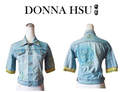 都會名牌~【Donna Hsu六藝】 彩色刺繡圖案立體珠花裝飾淺藍牛仔外套 ~ FS