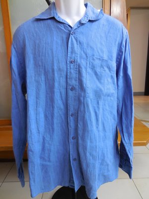 (二手)TIMBERLAND 天空藍 素面純亞麻長袖襯衫(美版M)--1(B230)