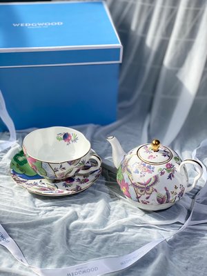 英國W家同款子母壺花間舞蝶一人悅享茶具三件組骨瓷歐式茶壺杯碟現貨 正品 促銷