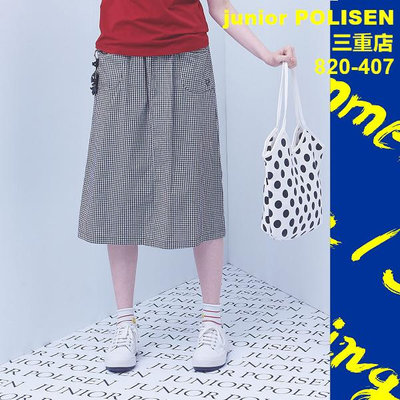 JUNIOR POLISEN設計師服飾(820-407)格紋腰鬆緊大口袋造型長裙原價2590元特價906元