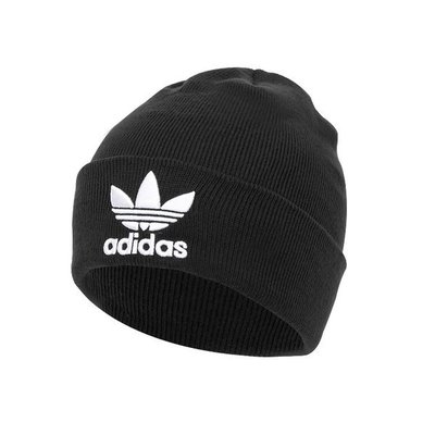 愛迪達黑色毛帽 愛迪達刺繡logo毛帽 黑色保暖帽子 反折毛帽 BK7634