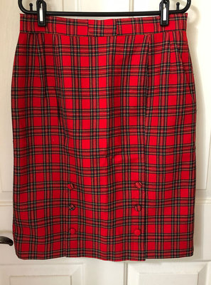經典蘇格蘭格子裙 毛料秋冬及膝裙 窄裙 紅綠格子裙