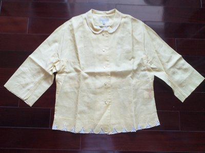 夏姿真品 台灣製 黃色內襯白色裡 薄款 上衣or薄外套 背面有造型