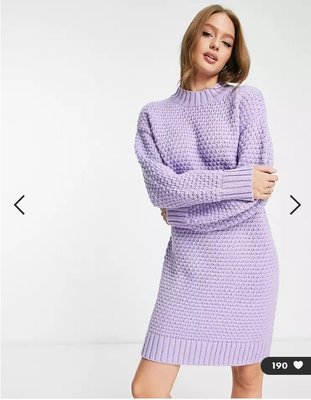 (嫻嫻屋) 英國ASOS-Monki 優雅時尚名媛紫色羊毛混紡針織圓領長袖羅紋邊裙洋裝PJ22