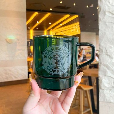 星巴克杯子韓國22周年墨綠色女神經典美人魚logo玻璃杯創意輕奢杯,特價