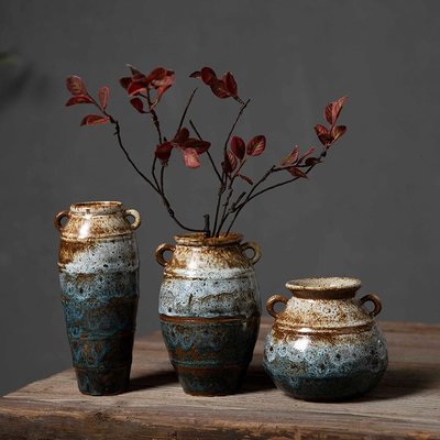 景德鎮仿古做舊水培瓷器博古架粗陶藝術陶瓷花瓶擺件輕奢家居裝飾
