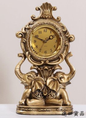 現貨歐式 復古銅色雕刻大象造型座鐘 歐風古典雙象造型鐘藝術鐘桌鐘桌面時鐘擺飾靜音鐘裝飾時鐘家飾可開發票