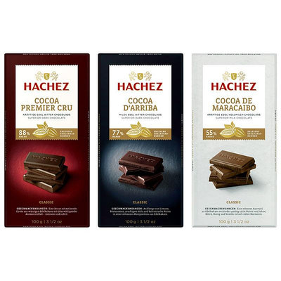 ￼【HACHEZ】21617特級巧克力88% 21389古典巧克力77% 21464精典巧克力55%(100g)