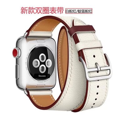 2022新款Apple Watch 7 6 5 4 3代 11款手工真皮SE錶帶雙圈愛馬仕同款手錶頂級頭層牛皮錶帶