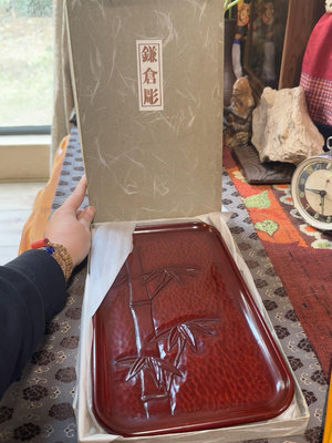 【二手】日本鐮倉雕竹長方形茶托盤 長30 寬184581【古玩天下】古玩 收藏 古董