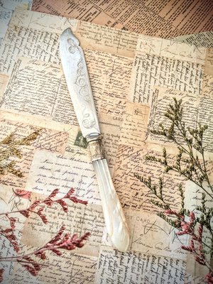英國百年古董華麗雕紋『珍珠母貝拆信刀』