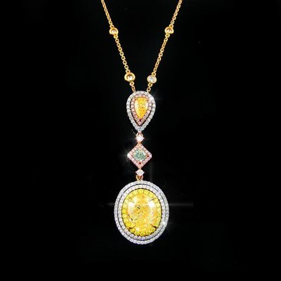 【LOVES Diamond鑽石批發】GIA證書 3.05克拉 天然黃色彩鑽項鍊 Fancy Light Yellow