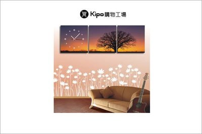 KIPO-橫三聯式 三幅式 風景畫 老橡樹 無框畫掛鐘 無框畫鐘 FFB014002A
