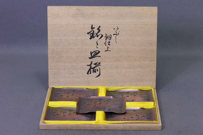 日本回流銅仕長茶托5客帶原盒