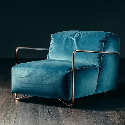 北歐藍色沙發椅輕奢設計影樓單人沙發椅民宿休閑灰色布藝沙發