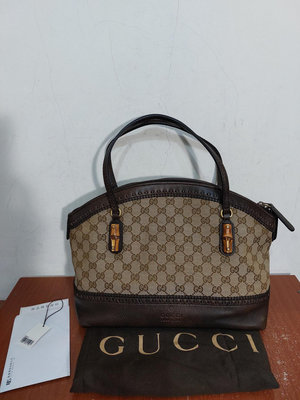 義大利製 Gucci Laidback GG logo 老花 竹節 真皮 手提包 托特包 側背包