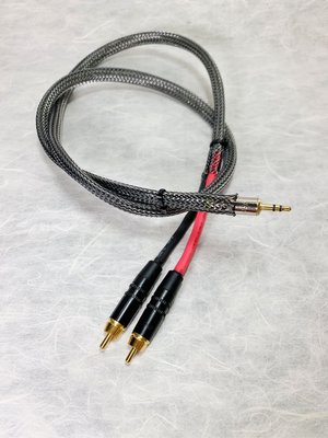 [山姆音響] NEW  3.5耳機公頭-RCA公頭/BELDEN 22AWG純銅線.金屬隔離黑網加強版/1米