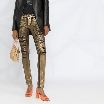 Philipp Plein metallic-coated skinny jeans 女金屬塗層緊身單寧褲 限時折扣代購中