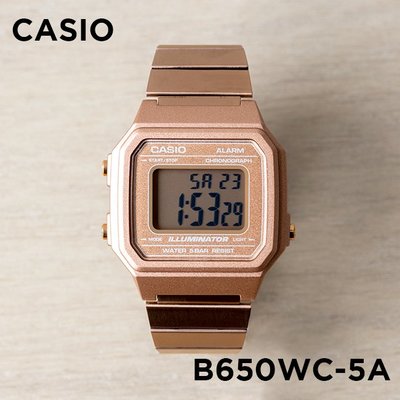 【金台鐘錶】CASIO卡西歐 復古文青風 不鏽鋼錶帶 50米防水 LED背光 (玫瑰金) B650WC-5A