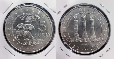 全新聖馬利諾2008年國際地球年5歐元紀念高銀幣~ KM#512