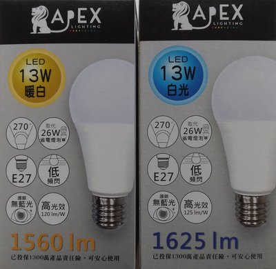 【現貨附發票】APEX 艾沛斯 13W LED燈泡 1入