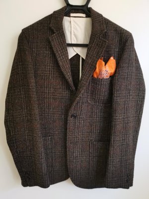 日本 BEAMS X Harris Tweed 咖啡棕格紋粗毛尼獵裝外套＋背心