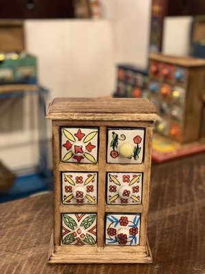 異國風印度芒果木彩繪磁磚6抽櫃(木頭無彩繪)【更美歐洲傢飾精品Amazing House】台南