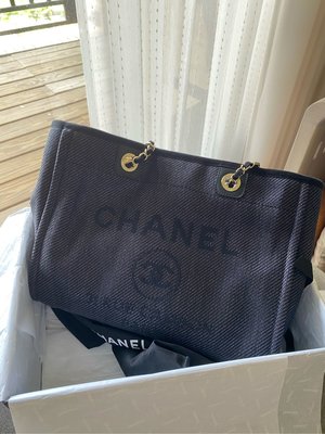 Chanel tote bag 大款沙灘包-黑灰色極難買的美包
