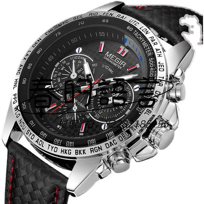手錶一件代發美格爾MEGIR男表運動熱銷手表假三眼夜光男士腕表1010G