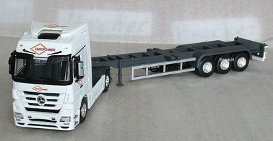 [丸山建機模型店]---BENZ(EUROTAINER塗裝)白色二軸拖頭+三軸貨櫃拖車架 1/50模型
