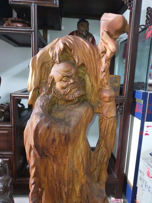 C0035 達摩樹頭木雕老件 早期收藏達摩祖師 天然木雕奇木佛像(大) 高84cm 寬32 前後16cm(6.5kg)特
