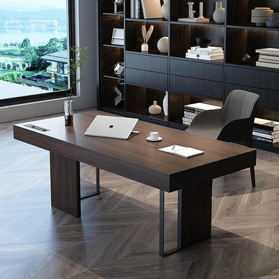 書桌輕奢現代雙人長實木客廳電腦桌設計師款簡約家用大老板辦公桌
