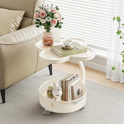 奶油風沙發邊幾簡約客廳可移動茶幾小桌子臥室床頭柜小推車置物架