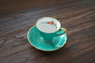 日本回流香蘭社咖啡杯綠釉金標菊花高腳杯