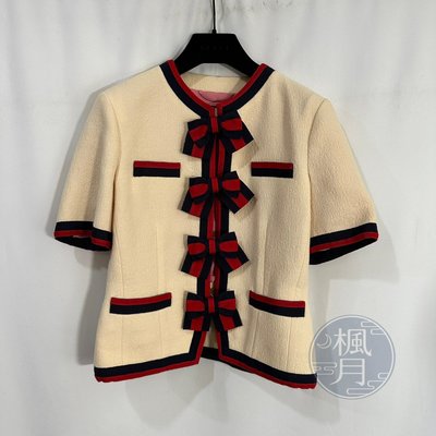 BRAND楓月 GUCCI 古馳 488791 米色緞帶小西裝 #42 半袖外套 蝴蝶結 精品服飾