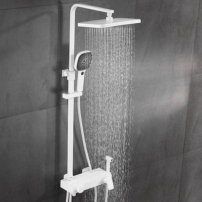 白色淋浴花灑套裝家用衛浴恒溫全銅數顯龍頭浴室冷熱增壓沐浴噴頭
