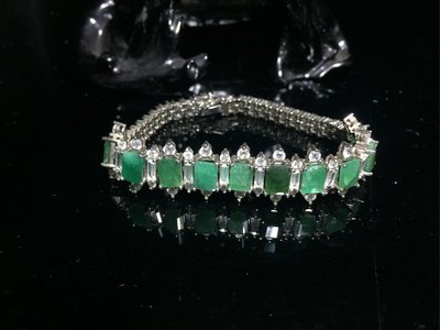 【采芝齋】珠寶設計 天然祖母綠鑲嵌天然鋯石 手鍊