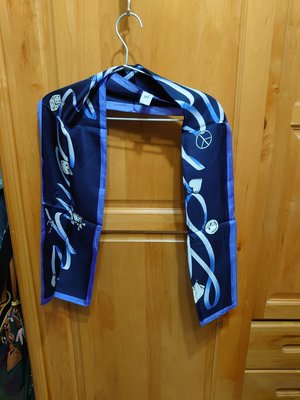 全新Longchamp 藍紫 百分百絲質 絲巾