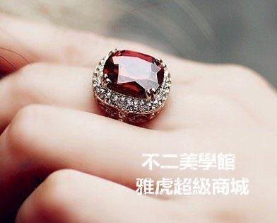 【格倫雅】^紅顏歐美紅寶石水晶戒指誇張女玫瑰金裝飾品食指環情侶禮物 送禮盒15050[促銷 正品 現貨