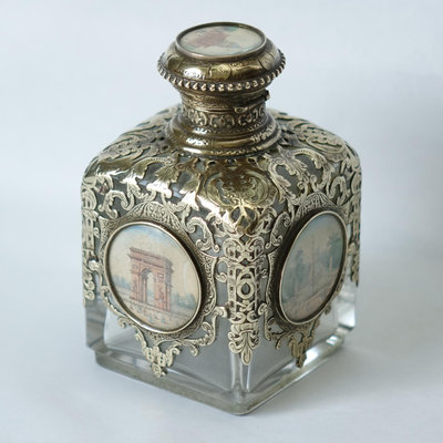 19世紀 / 法國 🇫🇷 高純度黃金鍍金包覆水晶玻璃手繪古董香水瓶