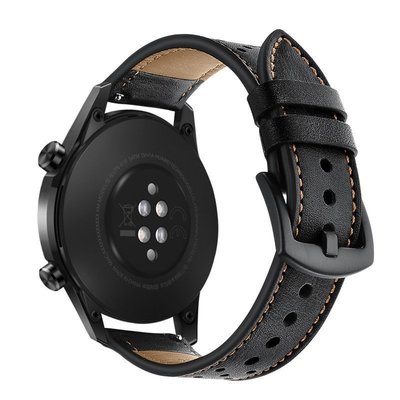 促銷打折 錶帶 手環 適用于華為 Watch GT2/42mm 手表帶 洞洞款頭層牛皮真皮表帶 20m
