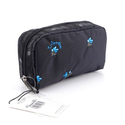 Lesportsac 藍色刺繡花 6511 化妝包 收納 包 降落傘防水 限量