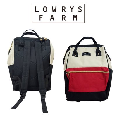 ※都會名牌【LOWRYS FARM】 紅白撞色後黑色寬口手提/後背兩用背包~