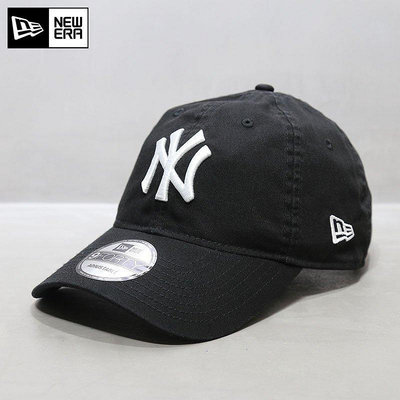 UU代購#NewEra帽子鴨舌帽子MLB棒球帽洋基隊NY軟頂大標黑色彎檐帽經典款