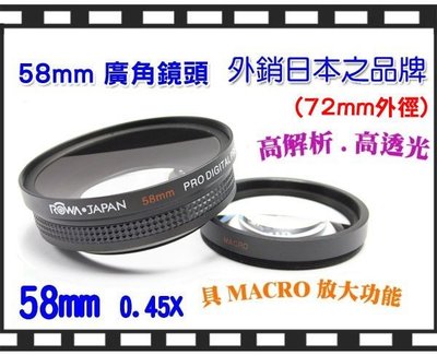 [享樂攝影] ROWA樂華 0.45X 附近攝鏡 外接式廣角鏡 58mm MACRO 單眼適用