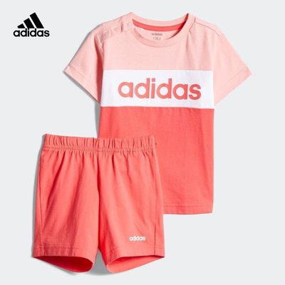 100原廠％Adidas愛迪達官網  嬰童裝夏季訓練運動短袖套裝FM0659 FM0660