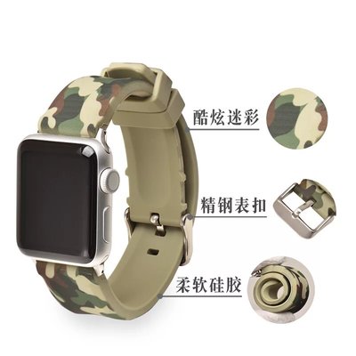 【當天出貨+送貼膜】蘋果Apple watch運動錶帶 1/2/3/4代可用 Series 4 迷彩矽膠錶帶蘋果矽膠表帶